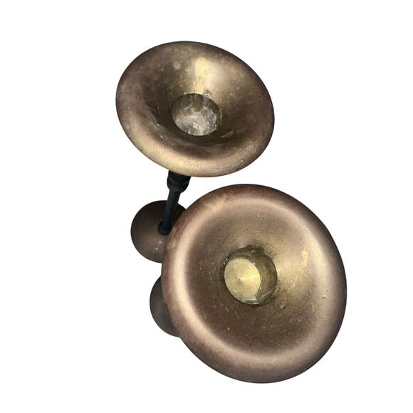 Pair of Vintage Mcm Gatco Brass And Black Candlestick 9 3/4 Inches Rare Design  - Picture 3 of 6